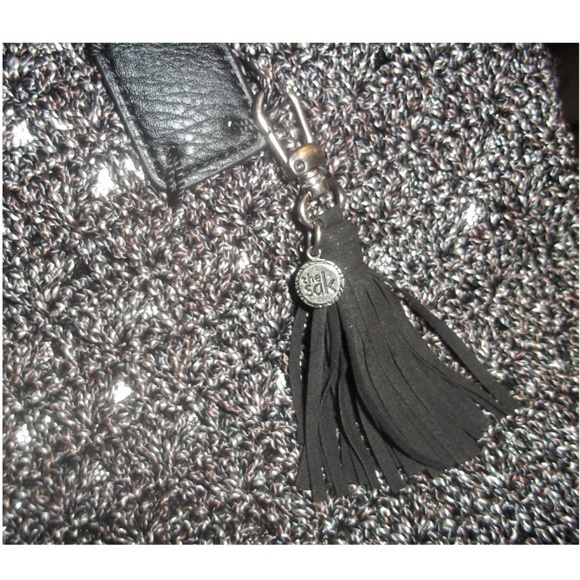 Multi-Grey Macrame Over Gold w/ Black Faux Leather - Picture 3 of 4